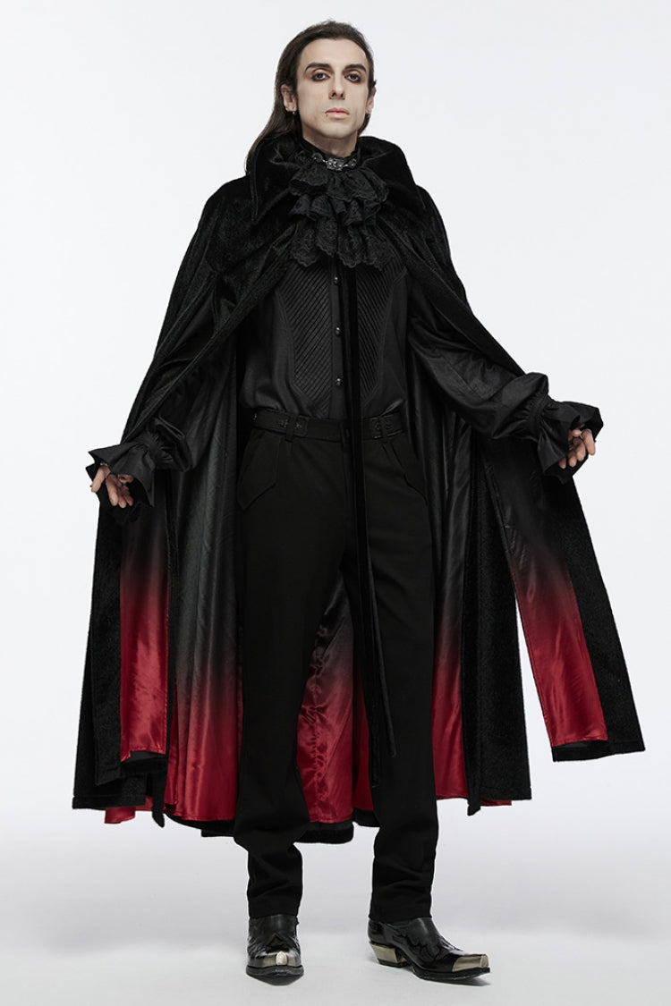 Black/Red Men's Strap Bat Gothic Coat Cloak - Product - 4