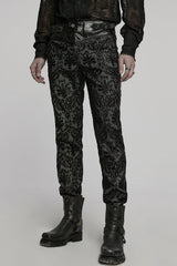 Black Print Floral Embroidery Buckle Men's Gothic Pants - Product - 2