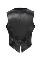 Black Velveteen Asymmetrical Pleated Splice Waist Loop Men's Gothic Waistcoat - Product - 9
