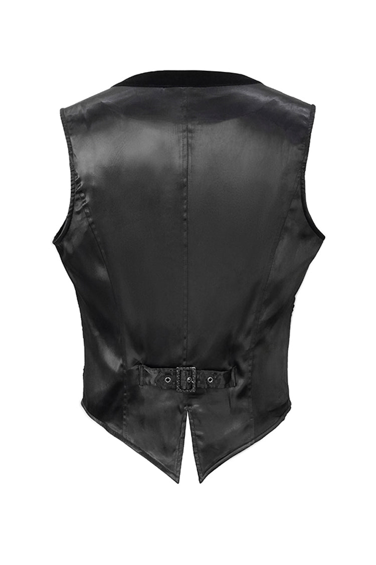 Black Velveteen Asymmetrical Pleated Splice Waist Loop Men's Gothic Waistcoat - Product - 9