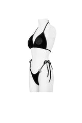 Black Velvet Stretch Sexy Cutout Pentagram Women's Gothic Swimsuit Set - Product - 7