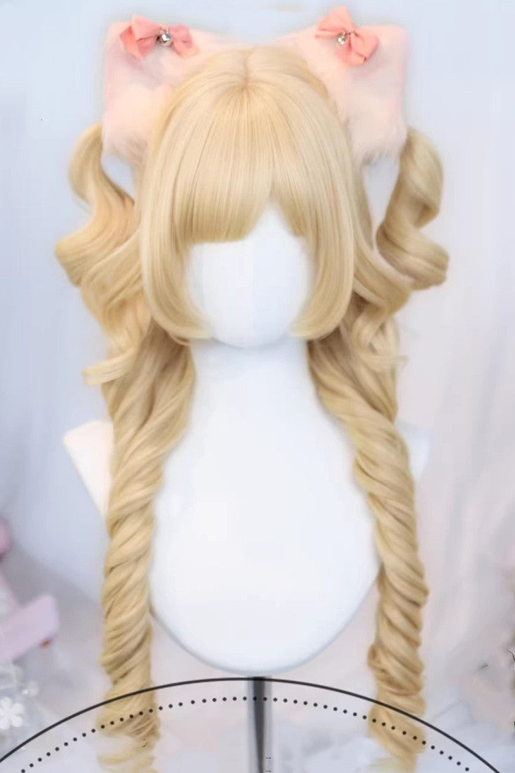 Ringlet Curls Sweet Lolita Wig with Blunt Bangs 3 Colors - Light-Gold - 2