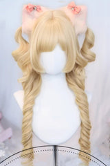 Ringlet Curls Sweet Lolita Wig with Blunt Bangs 3 Colors - Light-Gold - 2