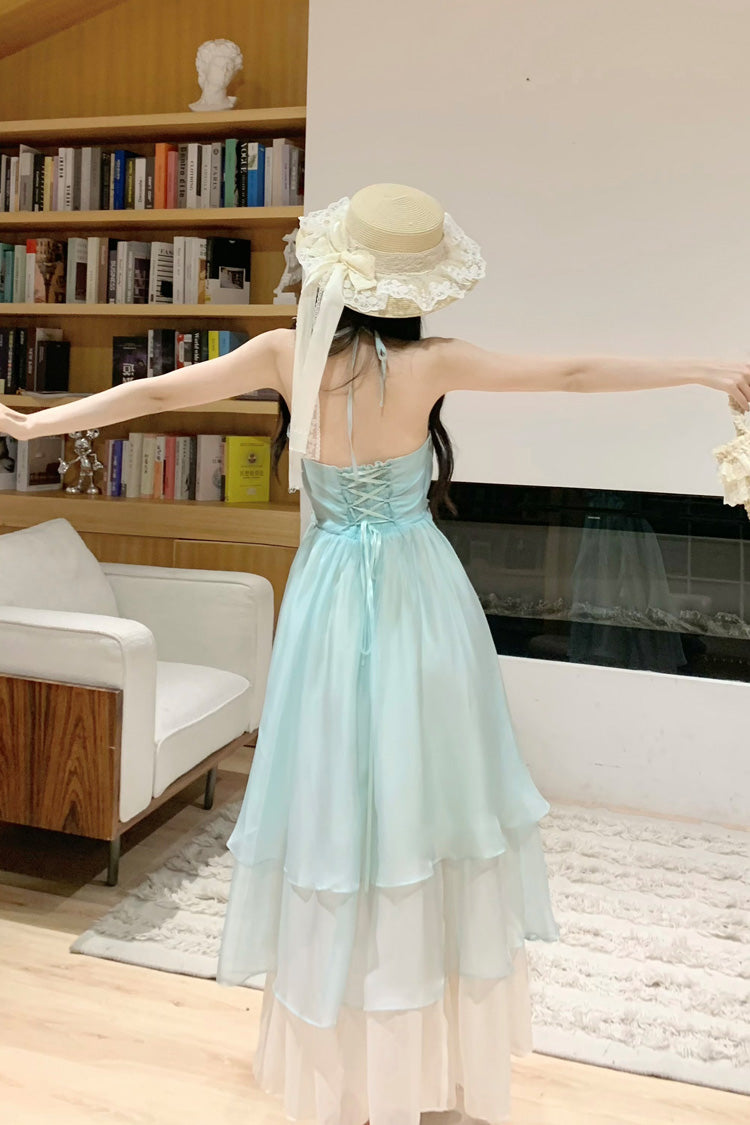 Mint Green [Dreaming About The Sea] Sleeveless Triple-Layered Ruffle Lace-Up Sweet Lolita Jsk Dress - Product - 6