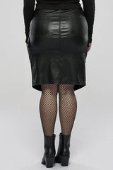 Black Slim Faux-Leather Elasticity Knitted Fabric Pocket Decoration Metal Zipper Sexy Short Women's Plus Size Punk Dress - Product - 3