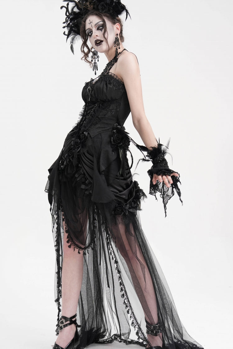 Black Lace Lace-Up Women's Gothic Overbust Corset - Product - 9