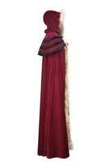 Red Hooded Fur Collar Wool Long Womens Gothic Coat Cloak - Product - 8