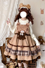 Brown Bear Triple-Layered Ruffle Bowknot Sweet Lolita Strap Dress - Product - 4