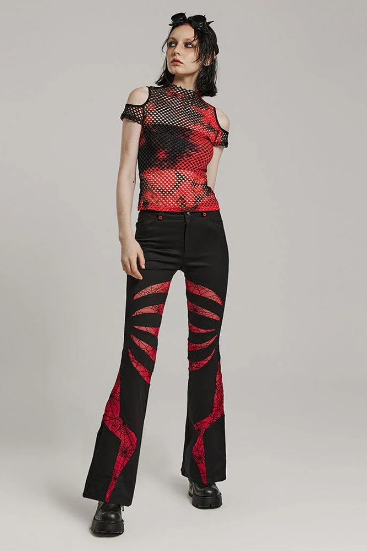 High Collar Hollow Stitching Tie-dyed Off-The-Shoulder Womens Steampunk T-Shirt 3 Colors - Product - 4