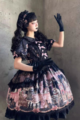 Black [The Case of the Missing Lamb] Print Long Sleeves Ruffle Bowknot Lace Gothic Lolita Dress - Product - 13