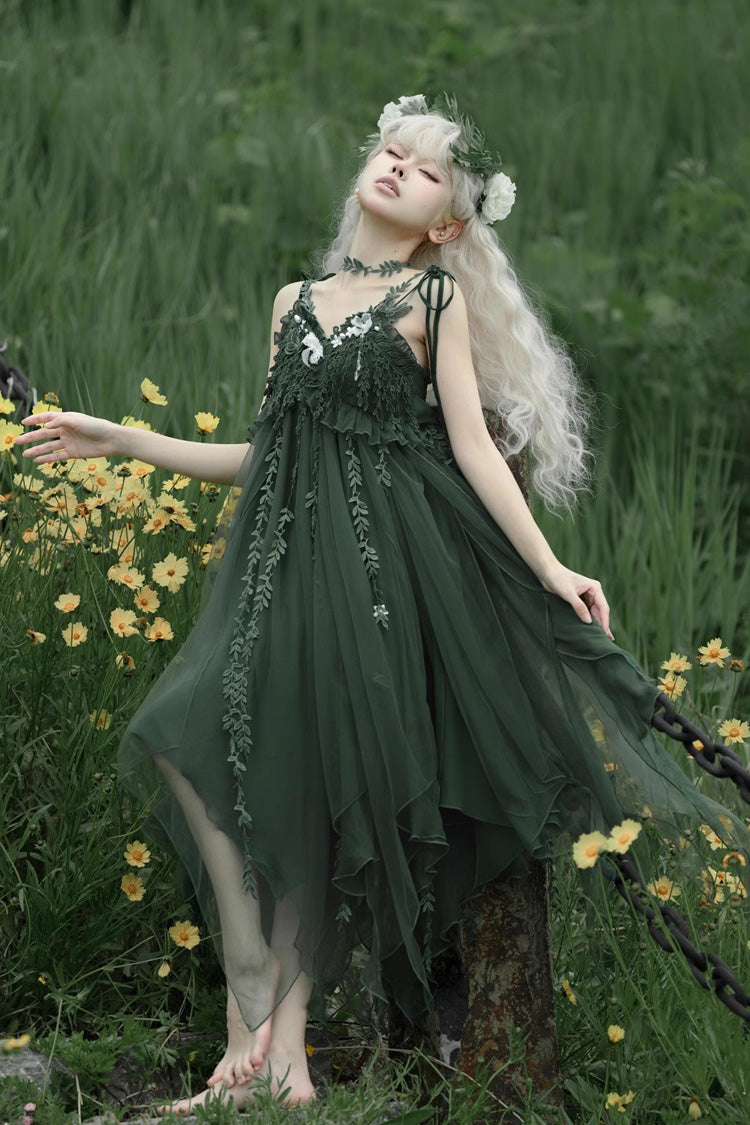 Green Forestry Asymmetric Hem Sweet Chinese Style Lolita Jsk Dress - Product - 2