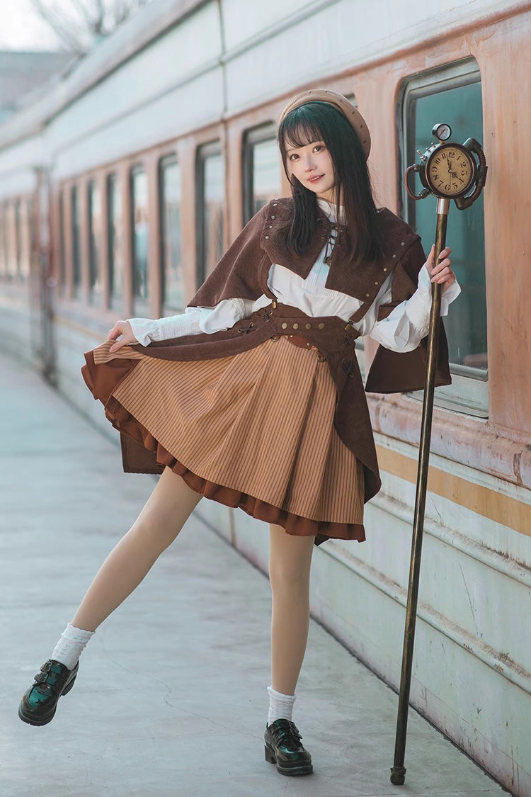 Brown Sleeveless Punk Lolita Shawl Cloak - Product - 4