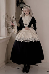 Black [Letters and Poems·Nocturne] Nun Long Sleeves Ruffle Gothic Lolita Long Dress - Product - 9