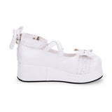 Cute Round Toe Shallow Mouth Bowknot Middle Heels Lolita Shoes - Product - 8
