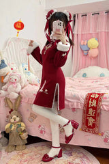 Red [New Year] Rabbit Printed Embroidered Bow Sweet Chinese Style Lolita Dress - Product - 7