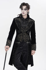 Black Lapel Collar Long Sleeves Jacquard Embroidered Slim Color-Blocked Men's Gothic Jacket - Product - 7