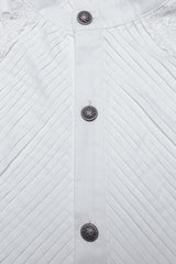 White Stand Collar Long Puff Sleeves Crochet Men's Gothic Blouse - Product - 6