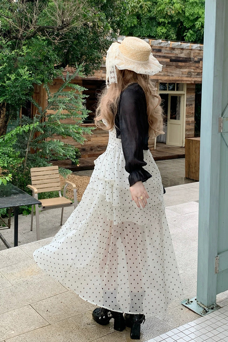 Black/White Square Collar Sleeveless Polka Dot Printed Ruffled Lace Sweet Plus Size Lolita Jsk Dress - Product - 6