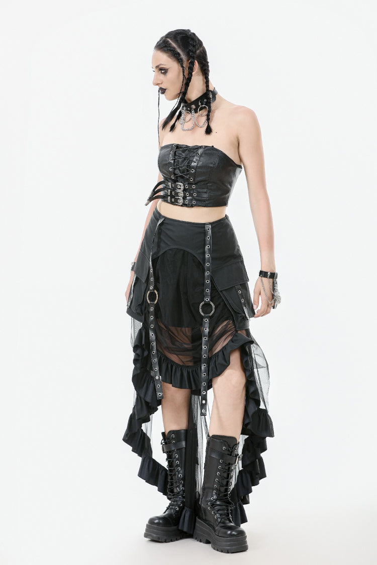 Black Lace-Up Eyelet Belted Women's Punk Bustier - Product - 10