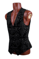 Black Retro Jacquard Front Woven Strap Metal Button Men's Gothic Vest - Product - 9
