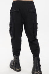Black Punk Tatting Multi-Pocket Metal Chain Cargo Men's Pants - Product - 5
