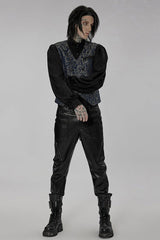 Blue Punk Gorgeous V Neck Asymmetrical Relief Sculpture Jacquard Double Row Hand Seam Button Men's Vest - Product - 4