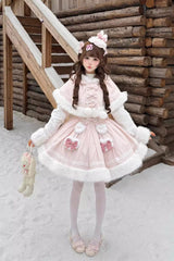 [Sweet Dream Bunny] Furry Bowknot Sweet Lolita Dress 2 Colors and 2 Versions - Product - 14