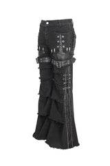 Black Faux Leather Splice Men's Punk Flared Pants - Product - 8