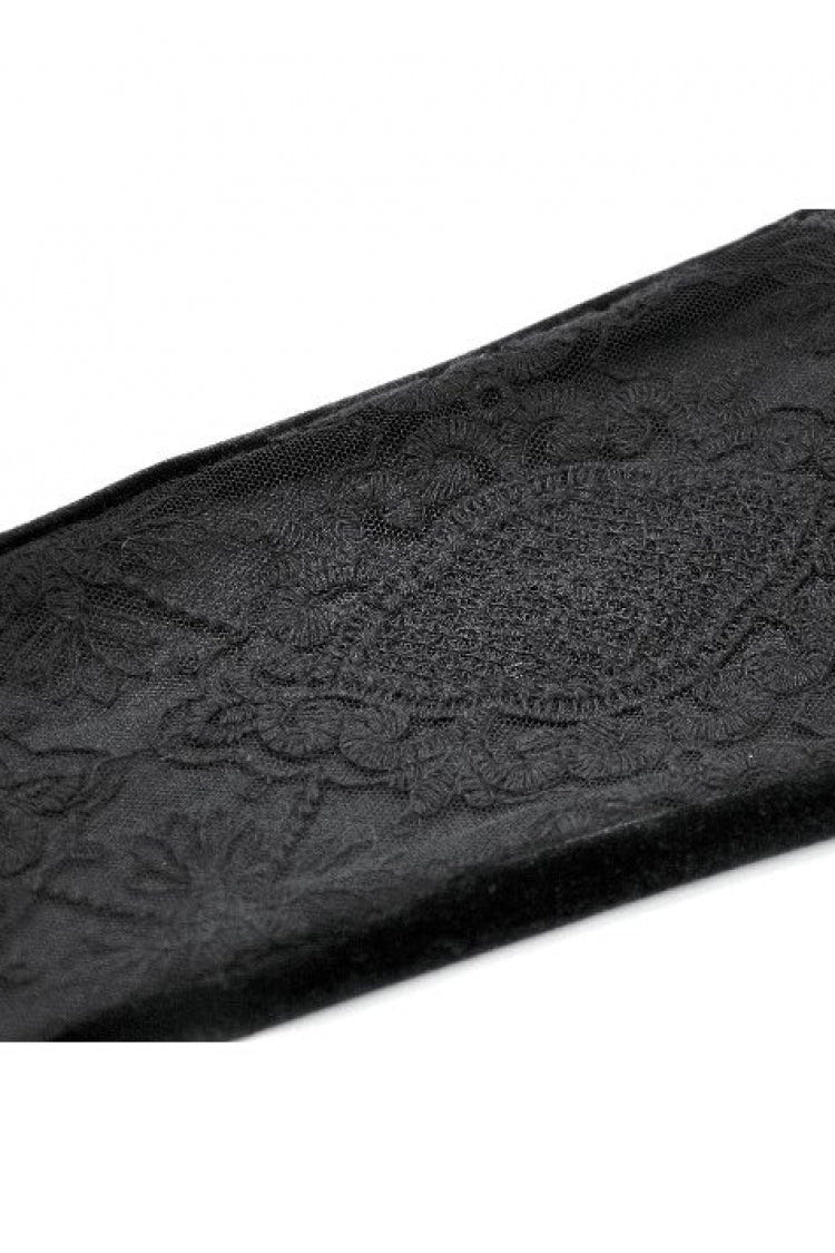 Black Women's Gothic Retro Embroidered Sheer Lace Patchwork Slim Leggings - Product - 12