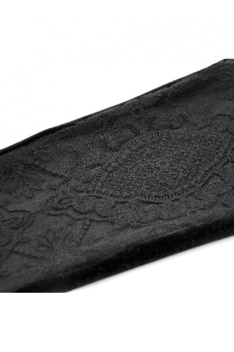 Black Women's Gothic Retro Embroidered Sheer Lace Patchwork Slim Leggings - Product - 12