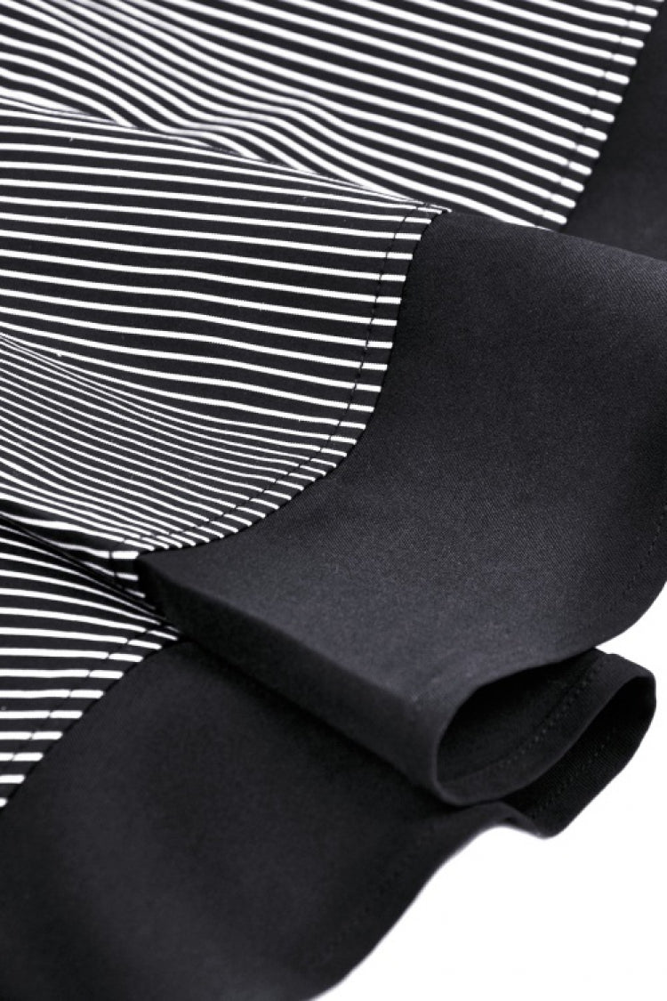 Black/White Lapel Collar Long Puff Sleeves Women's Gothic Striped Preppy Style Dress - Product - 20