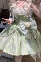 Green [Rose Heart Knot] Ruffle Hanayome Bowknot Sweet Princess Gorgeous Lolita Jsk Dress - Product - 4
