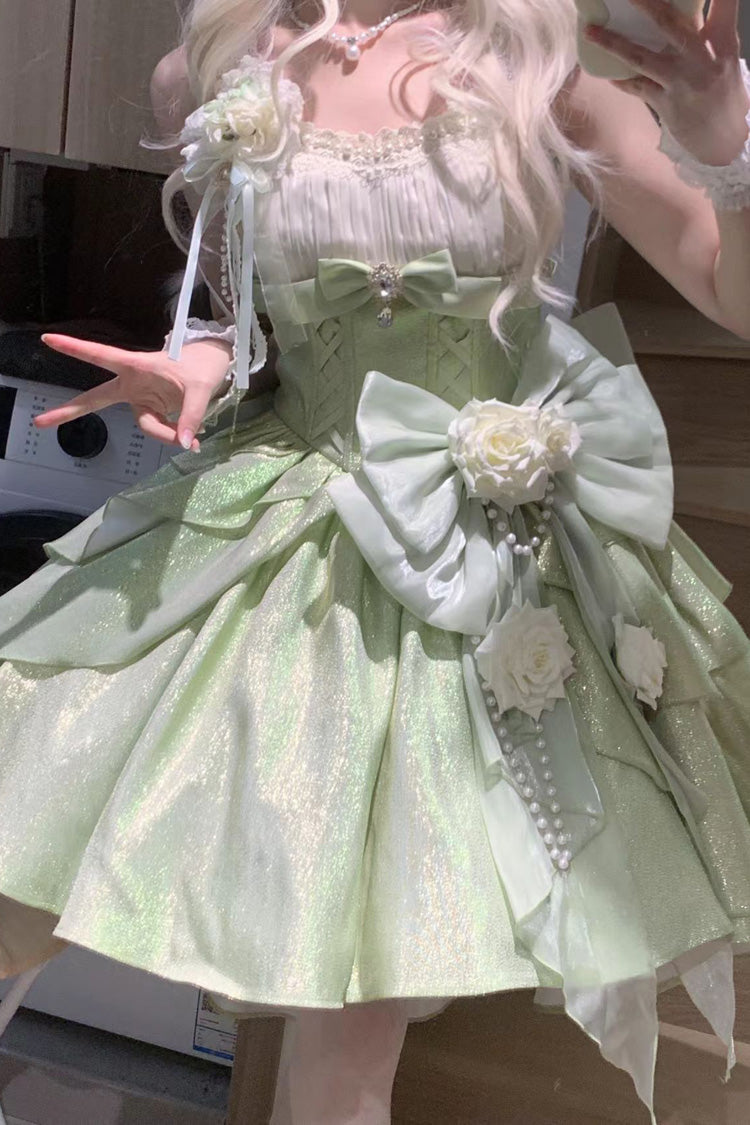 Green [Rose Heart Knot] Ruffle Hanayome Bowknot Sweet Princess Gorgeous Lolita Jsk Dress - Product - 4