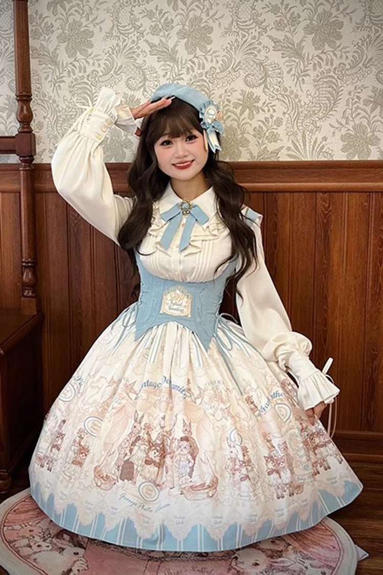 Doll's House Print Ruffle Embroidery Short Version Sweet Lolita Jsk Dress 2 Colors - Product - 9