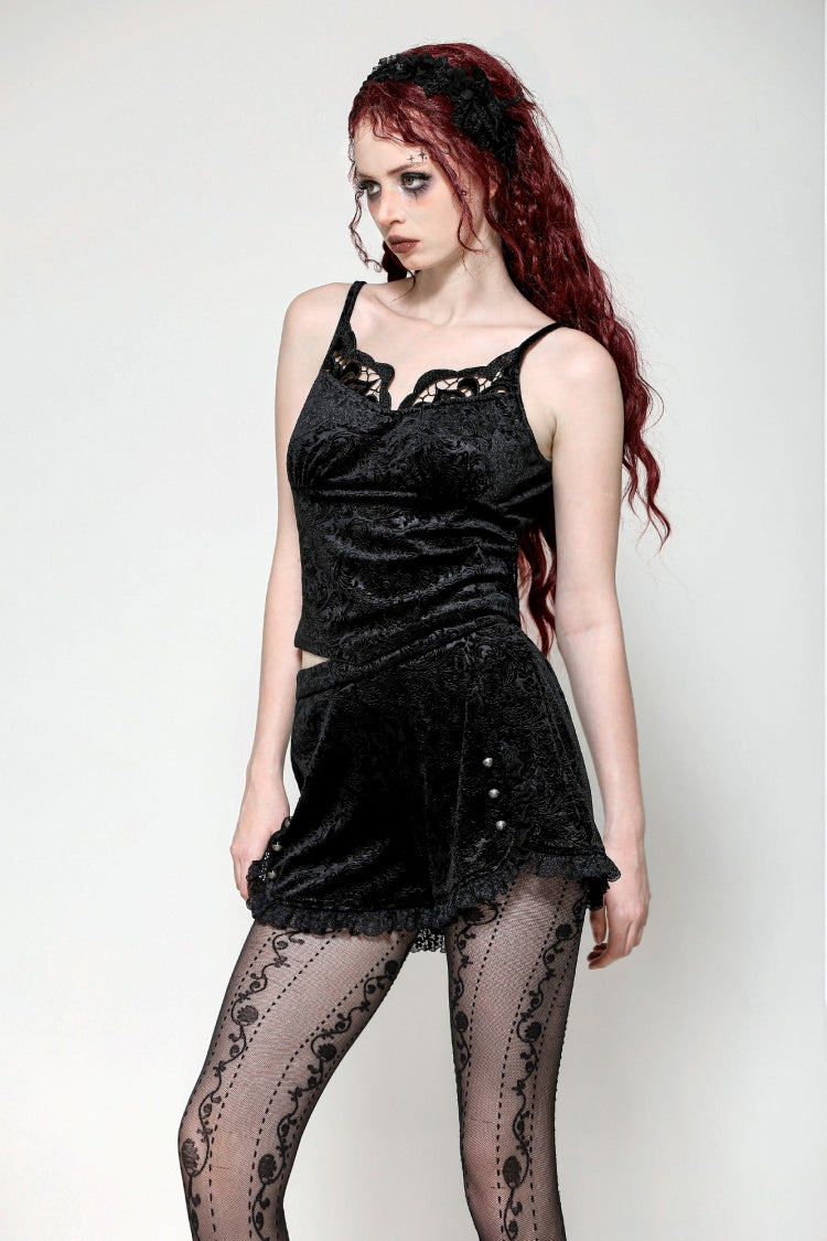 Black Women's Gothic Embossed Velvet Corset Camisole - Product - 2