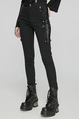 Black Patent Leather Stitching Women's Punk Pants - Product - 2