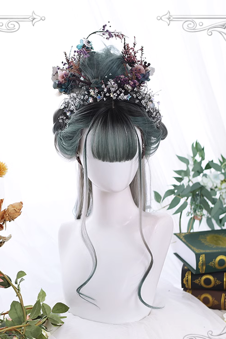 Green Gradient Gray Big Wavy Long Curly Hair Classic Lolita Wigs - Product - 2