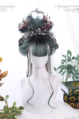 Green Gradient Gray Big Wavy Long Curly Hair Classic Lolita Wigs - Product - 2
