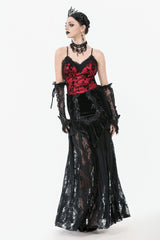 Black Multi-Layered Ruffled Velvet Spliced Lace Lace-Up Women's Gothic Long Skirt - Product - 6