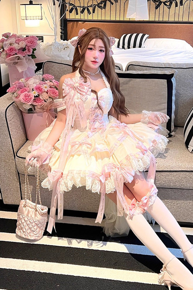 Pink [Young Lady] Halterneck Sleeveless Multi-Layered Ruffle Bowknot Elegant Princess Sweet Lolita Dress - Product - 4