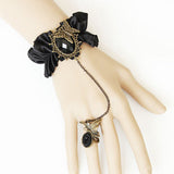 Black Retro Fashion Silk Cloth Gemstone Butterfly Design Female Gothic Lolita Ring Bracelet - Black - 1