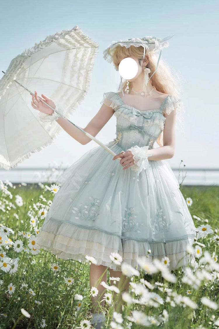 Light Green [Love Is Coming] Multi-layer Ruffle Embroidery Bowknot Sweet Princess Lolita Jsk Dress - Green - 1