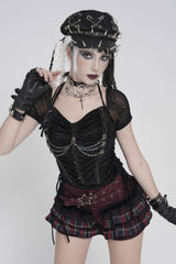 Black/Red Multi-Layered Lace Detachable Eyelet Women's Punk Layered Plaid Falbala Shorts - Product - 2