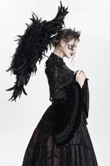 Black Long Sleeves Floral Embroidery Women's Gothic Beaded Frog Short Jacket - Product - 3
