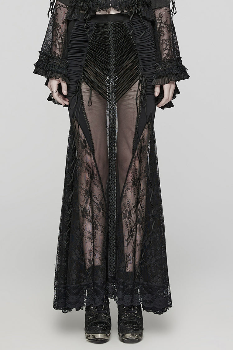 Black Lace Sheer Wrapped Hip Women's Gothic Skirt - Black - 1