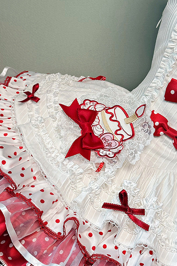 Red/White [Twin Bears] Sleeveless Triple-Layered Print Ruffle Bowknot Lace Sweet Lolita Jsk Dress - Product - 9