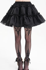 Black Bubble Ruffle Mesh Women's Gothic Skirt - Black - 1