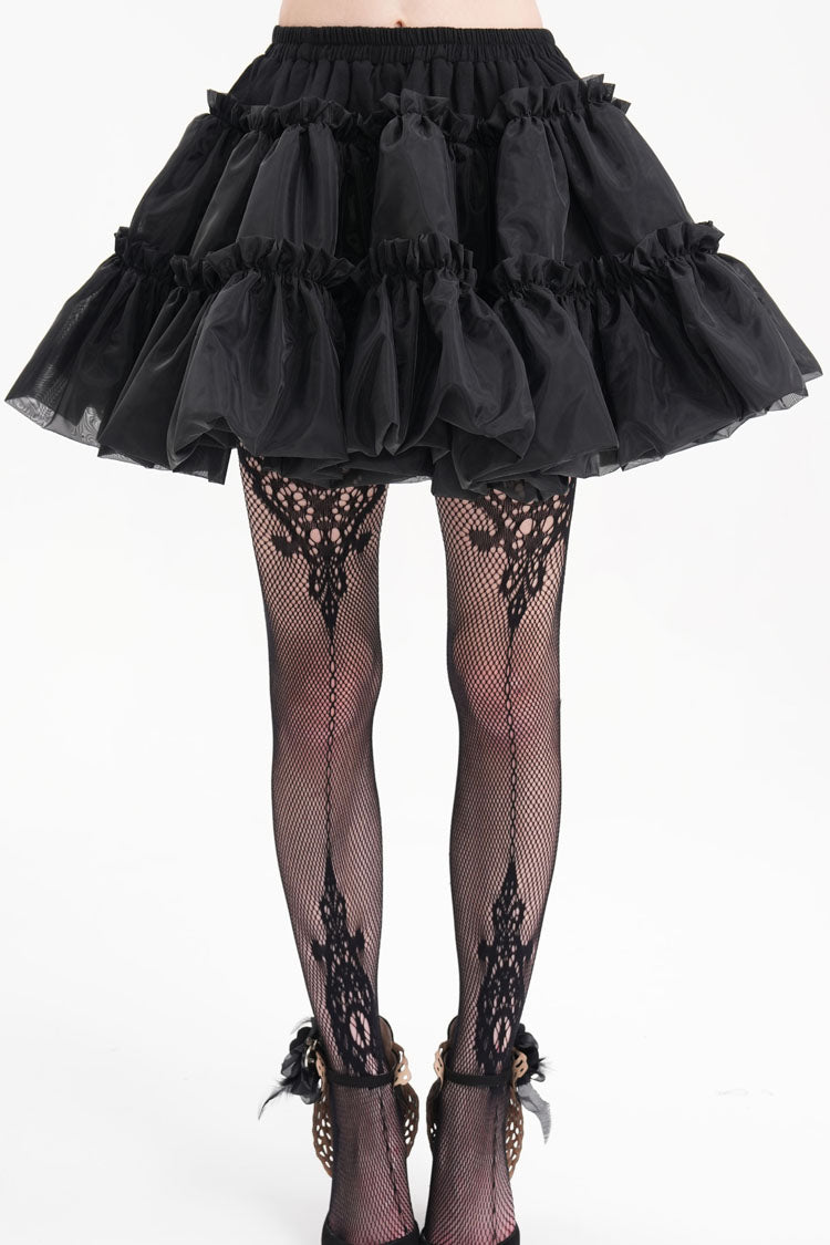 Black Bubble Ruffle Mesh Women's Gothic Skirt - Black - 1
