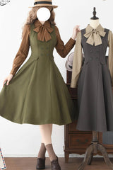 Green [Misty Shirt Forest] Square Collar Sleeveless Ruffled British Style Classic Vintage Elegant Lolita Jsk Dress - Product - 4