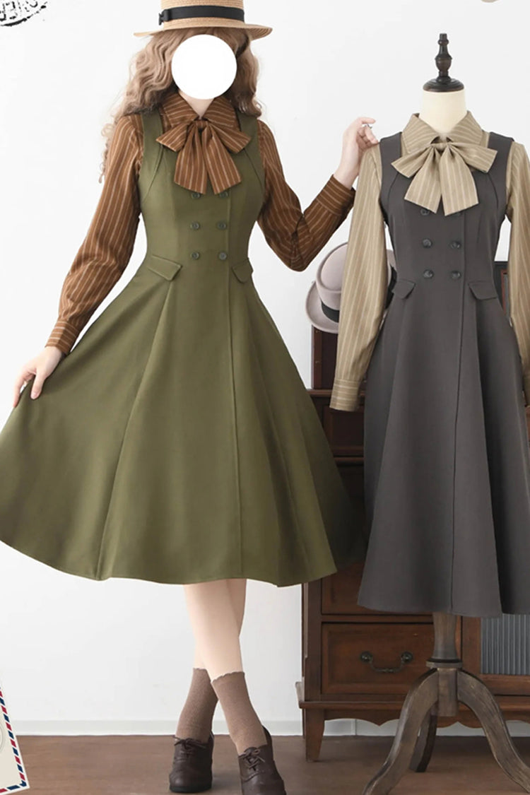 Green [Misty Shirt Forest] Square Collar Sleeveless Ruffled British Style Classic Vintage Elegant Lolita Jsk Dress - Product - 4